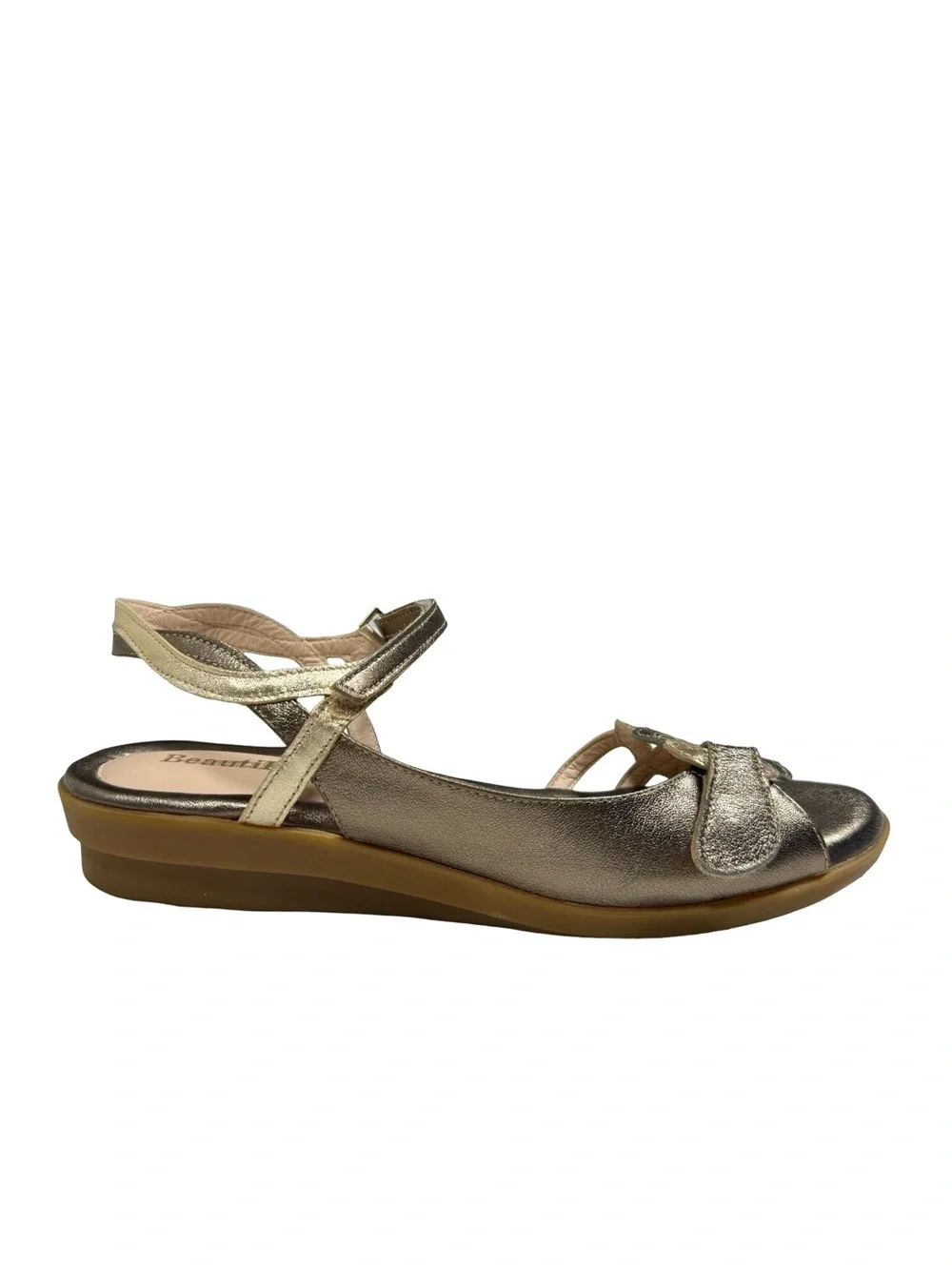 BeautiFeel Sandals Womens Eu40 US 9 Metallic Gold Bronze Leather Comfort Straps